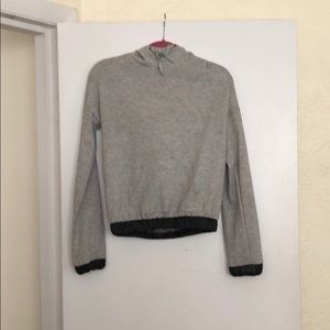 Gray hoodie with leather trim